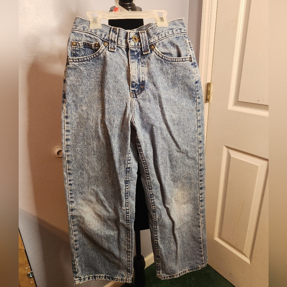 Lee Dungarees Kid Jeans Cinch Buckle 1980s Or 1990s Vintage Acid Wash